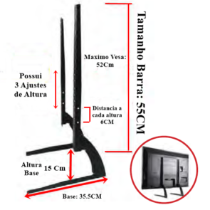 SUPORTE PARA TV PLASMA/LCD DE MESA DE 36 A 75 POLEGADAS , SUPORTA ATE 50KG, AR-B75M